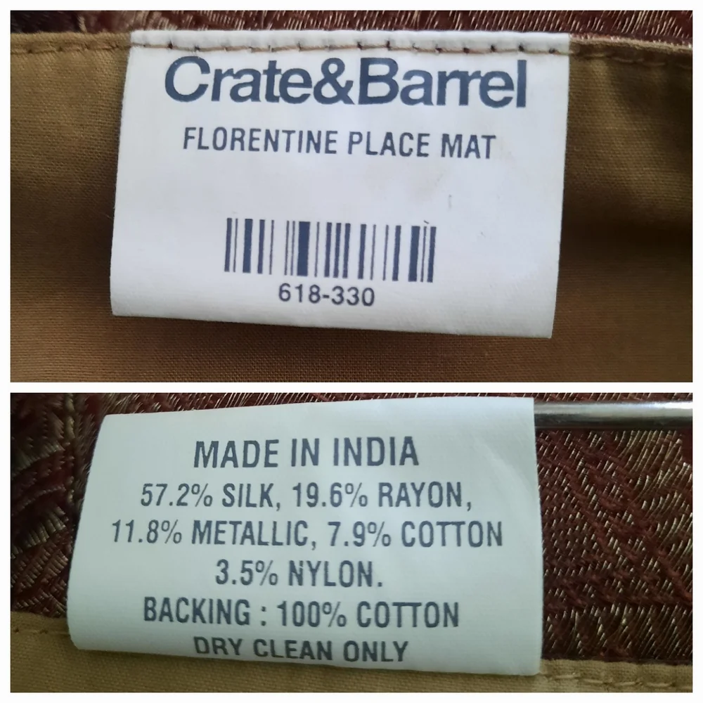 Vtg CRATE&BARREL Florentine Place Mats 4pcs Silk/Brocade Tan/Wine/Metallic